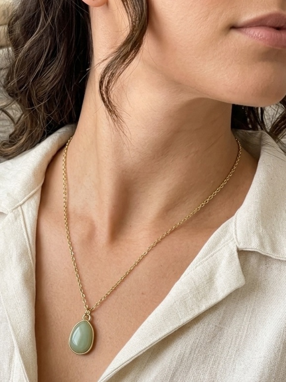 NWT 18K Gold Plated Jade Pendant Necklace Boho Luxe Layering Minimalist Elegant - Picture 10 of 10